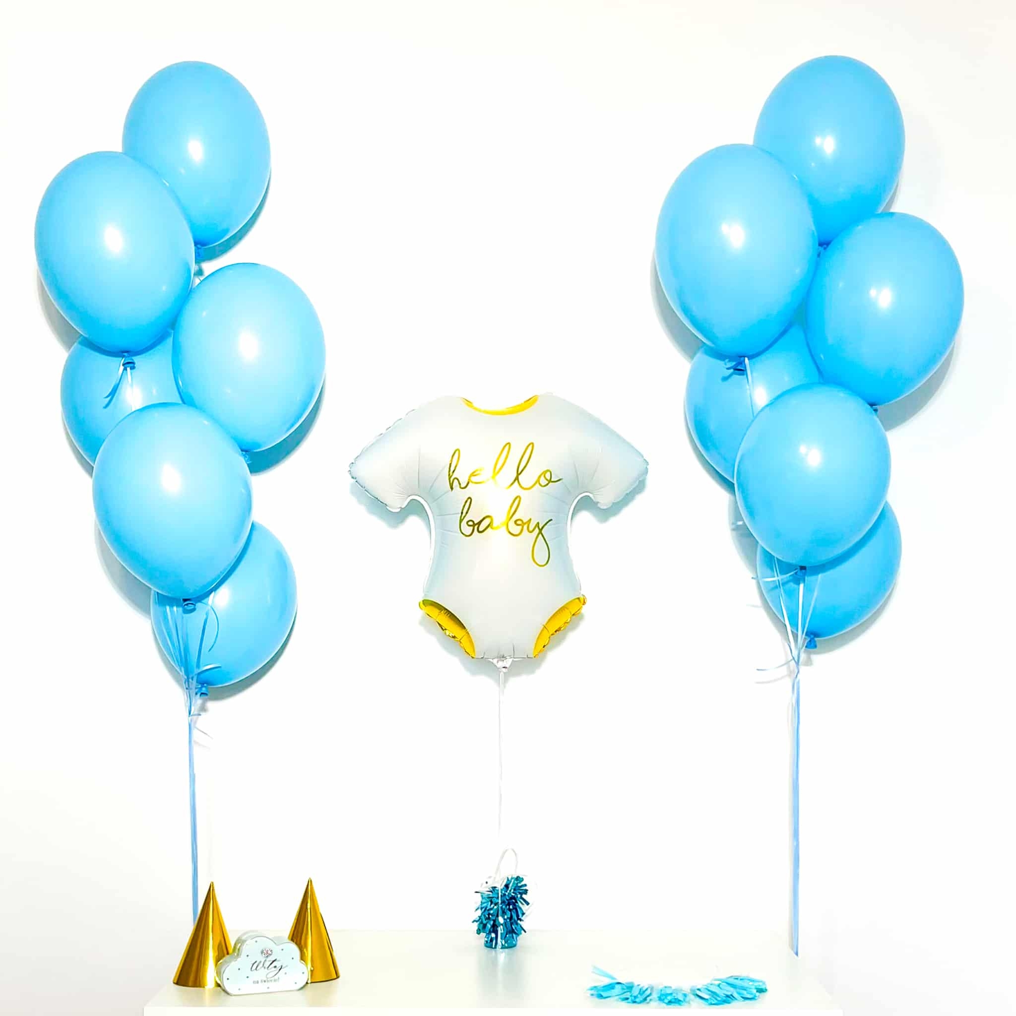 Bukiet balonowy: HELLO BABY BOY, napełniony helem Balony na Narodziny Szalony.pl - Sklep imprezowy
