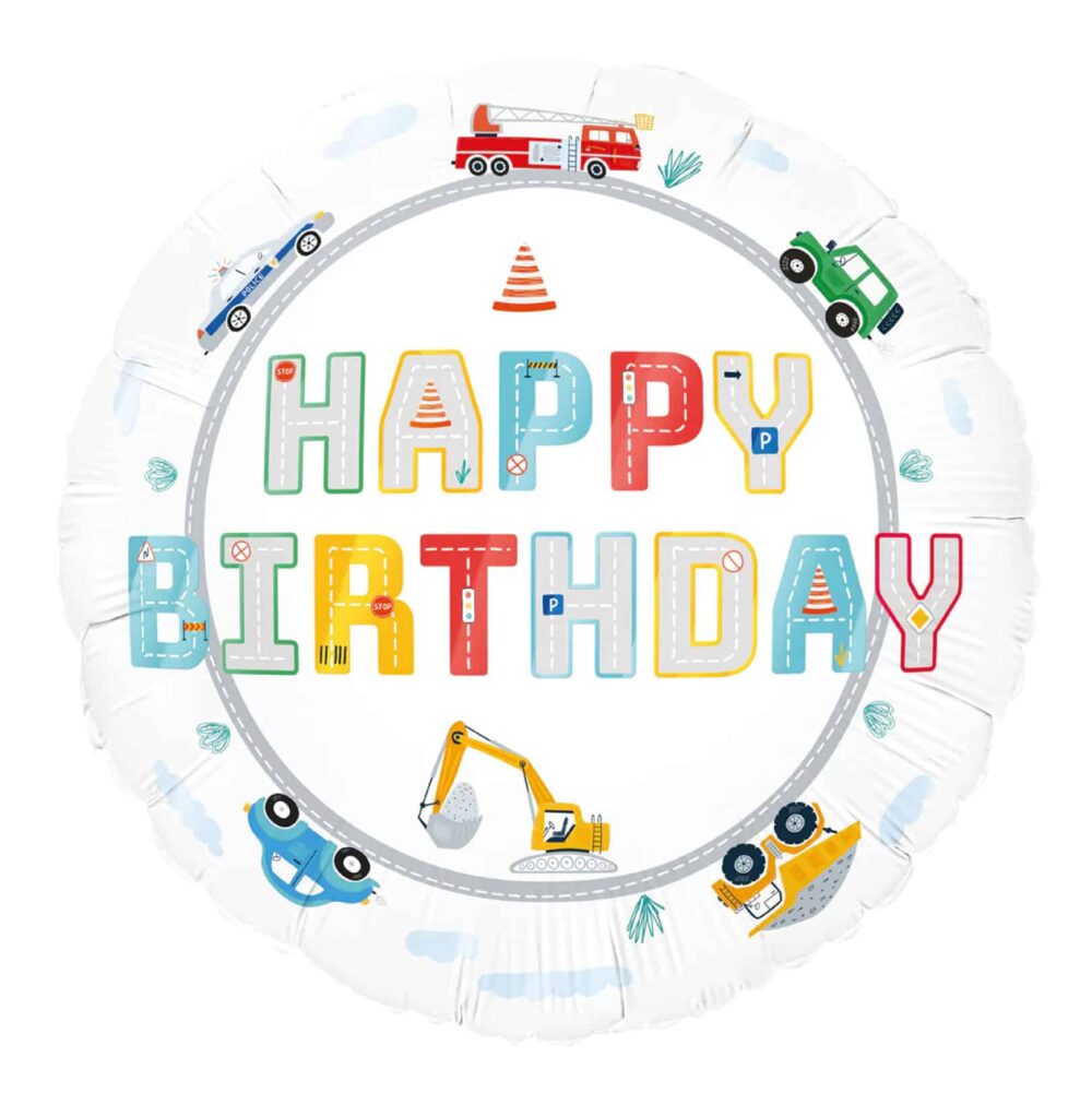 Balon bez helu: Happy Birthday, budowa, 45cm