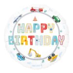 Balon bez helu: Happy Birthday, budowa, 45cm – Balony bez helu – Szalony.pl