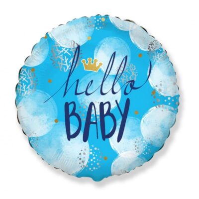 Balon z helem: Hello Baby, niebieski, 48cm Balony na Narodziny Szalony.pl - Sklep imprezowy