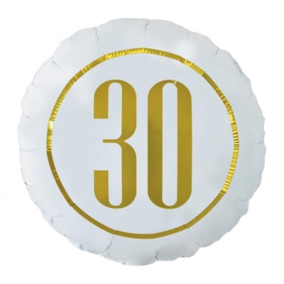 Balon bez helu: 30 biała ze złotym napisem, 18″ Balony bez helu Szalony.pl - Sklep imprezowy