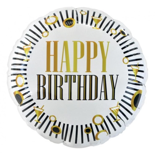 Balon z helem: Happy Birthday, biały, 18″ Balony na Urodziny Sprawdź naszą ofertę. Sklep imprezowy Szalony.pl.