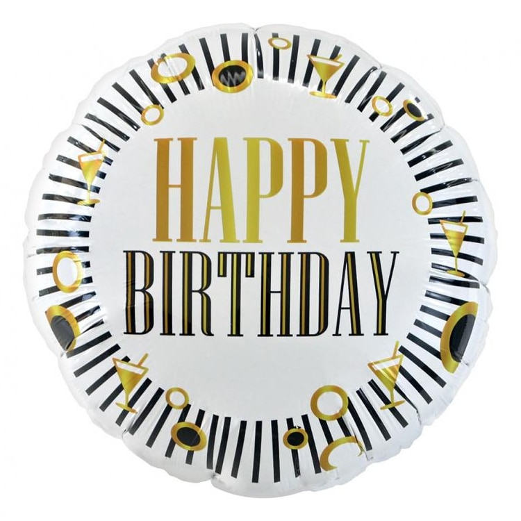 Balon z helem: Happy Birthday, biały, 18″ Balony na Urodziny Szalony.pl - Sklep imprezowy
