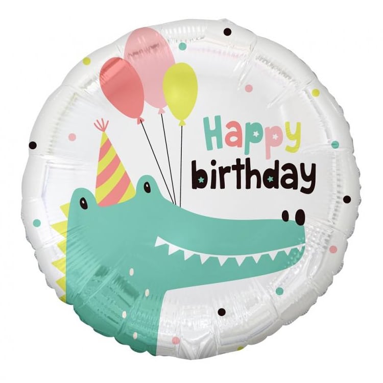 Balon z helem: Happy Birthday, krokodyl, 18″ Balony na Roczek Szalony.pl - Sklep imprezowy