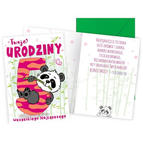 Kartka urodzinowa - 5 Urodziny, panda. Szalony.pl - Sklep imprezowy.