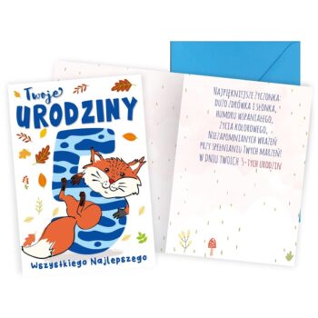 Kartka urodzinowa – 5 Urodziny, lisek – Kartki okolicznościowe – Szalony.pl