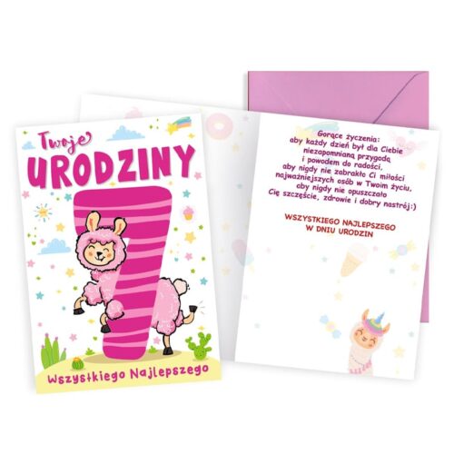 Kartka urodzinowa - 7 Urodziny, owieczka