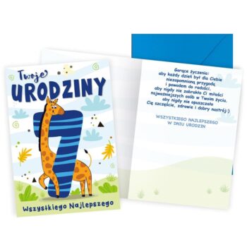 Kartka urodzinowa – 7 Urodziny, żyrafa – Kartki okolicznościowe – Szalony.pl