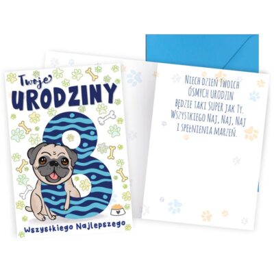 Kartka urodzinowa – 8 Urodziny, piesek Kartki dla dzieci Szalony.pl - Sklep imprezowy