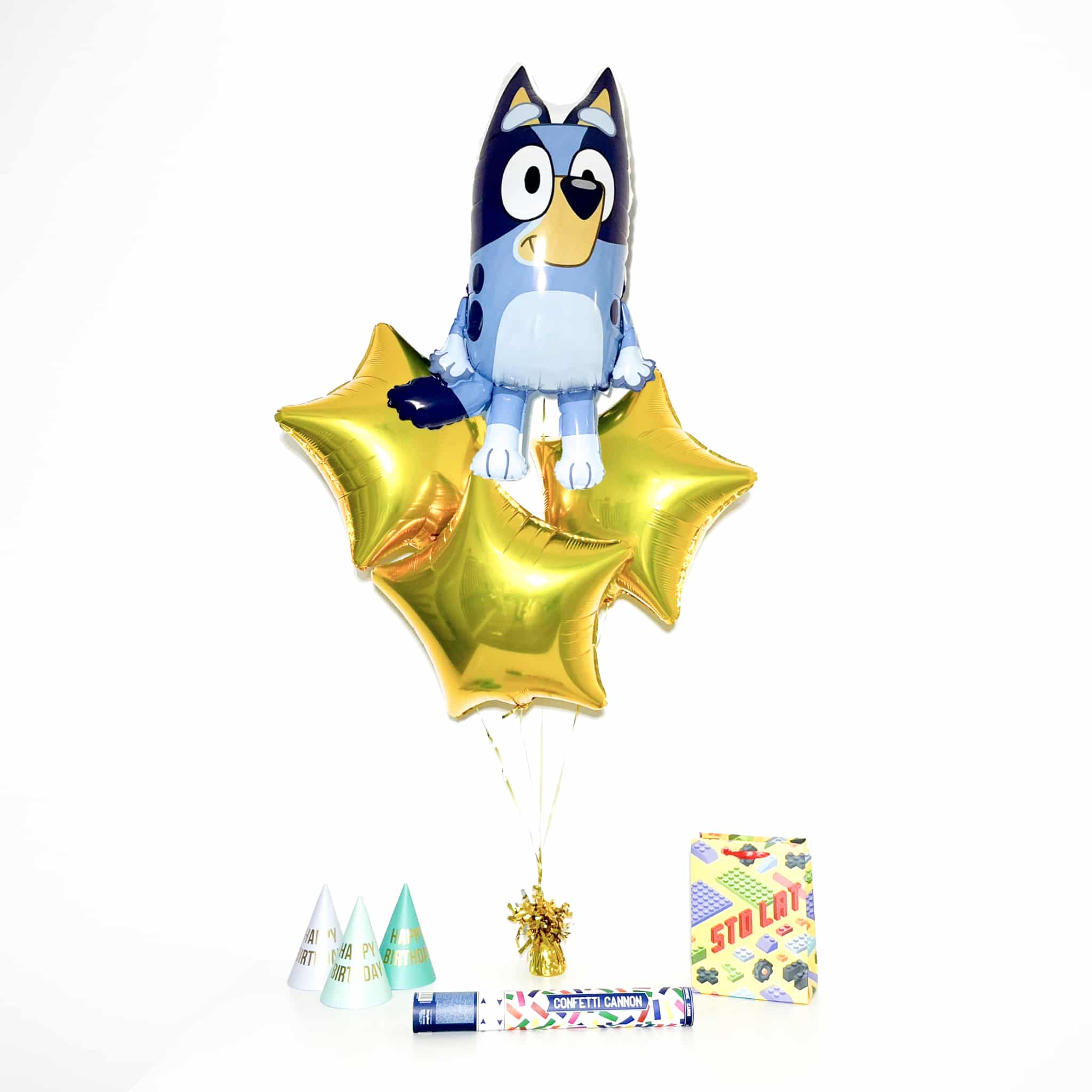 Bukiet balonowy: GOLD BLUEY, napełniony helem Balony dla Dziecka Szalony.pl - Sklep imprezowy