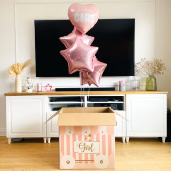Pudło balonowe: Boy or Girl? It’s a Girl, różowe, Nr. 17 – Baby shower – Szalony.pl