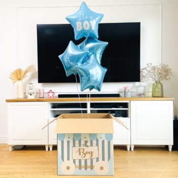 Pudło balonowe: Boy or Girl? It’s a Boy, niebieskie, Nr. 16 – Baby shower – Szalony.pl