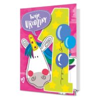 Kartka okolicznościowa – Urodziny 1, jednorożec – Kartki na roczek – Szalony.pl