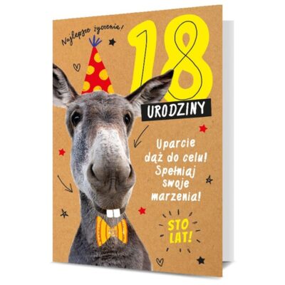 Kartka okolicznościowa -18 lat, osiołek Kartki na 18 urodziny Szalony.pl - Sklep imprezowy