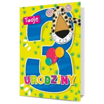 Kartka okolicznościowa – Urodziny 3, żyrafa – Urodziny dziecięce – Szalony.pl