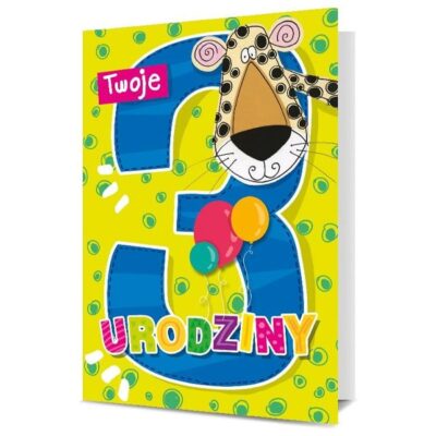 Kartka okolicznościowa – Urodziny 3, żyrafa Kartki dla dzieci Szalony.pl - Sklep imprezowy