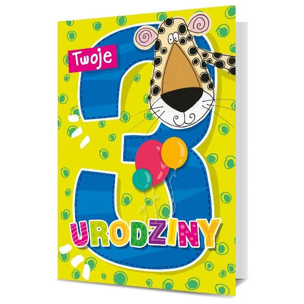 Kartka okolicznościowa – Urodziny 3, żyrafa Kartki dla dzieci Szalony.pl - Sklep imprezowy 2