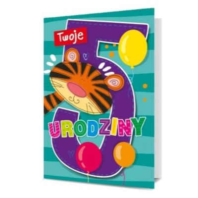Kartka okolicznościowa – Urodziny 5, tygrysek Kartki dla dzieci Szalony.pl - Sklep imprezowy