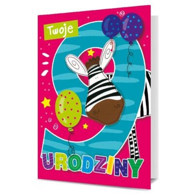 Kartka okolicznościowa – Urodziny 9, zebra Kartki dla dzieci Szalony.pl - Sklep imprezowy