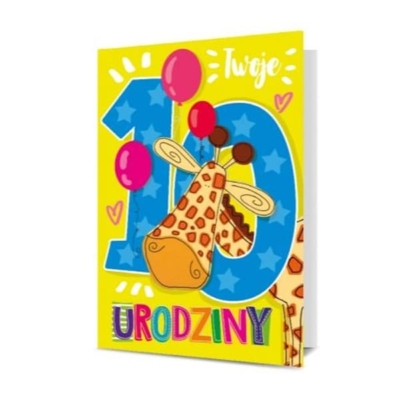 Kartka okolicznościowa – Urodziny 10, żyrafa Kartki dla dzieci Szalony.pl - Sklep imprezowy