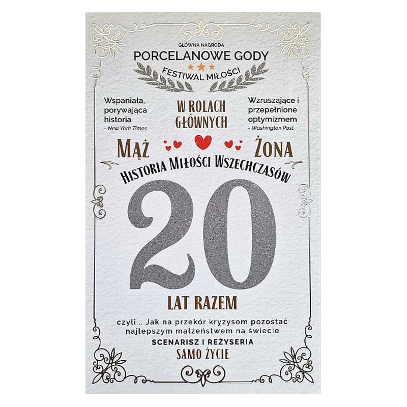 Kartka okolicznościowa – 20 rocznica ślubu, porcelanowe gody Kartki na rocznicę ślubu Szalony.pl - Sklep imprezowy