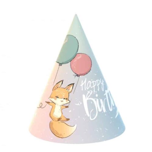 Czapeczki papierowe - Happy Birthday, Lisek, 6 szt.