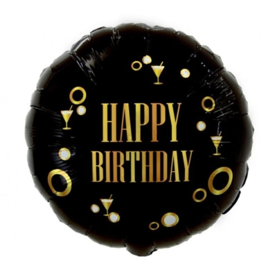 Balon bez helu: Happy Birthday, czarny 18″ Balony foliowe Szalony.pl - Sklep imprezowy