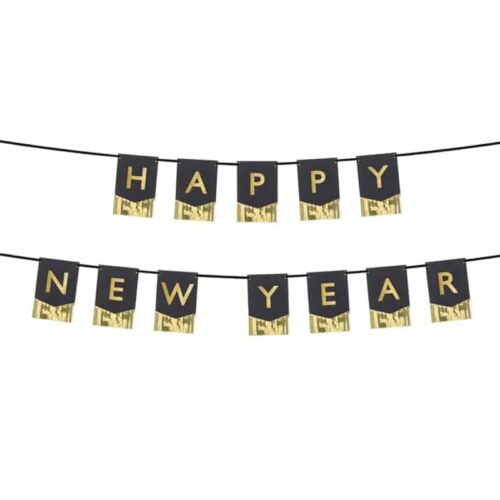 Baner - Happy New Year, czarny, 135x16,5 cm