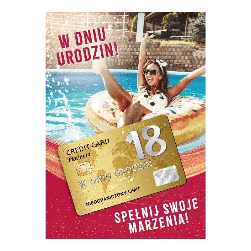 Kartka okolicznościowa – Złota karta, 18 lat, czerwona Kartki na 18 urodziny Szalony.pl - Sklep imprezowy 2