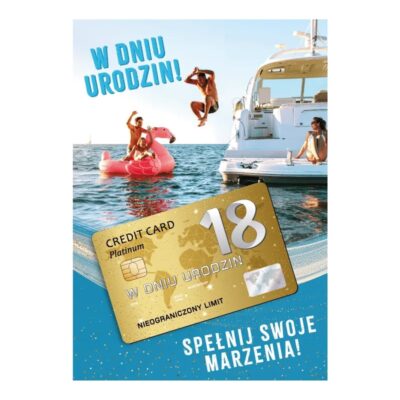 Kartka okolicznościowa – Złota karta, 18 lat, niebieska Kartki na 18 urodziny Szalony.pl - Sklep imprezowy