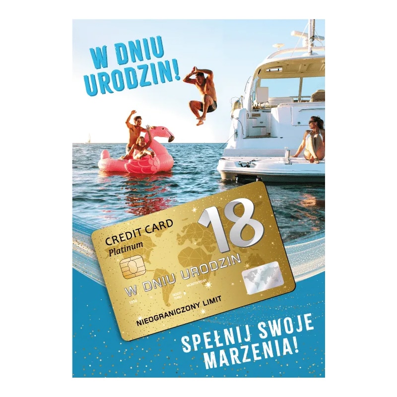 Kartka okolicznościowa – Złota karta, 18 lat, niebieska Kartki na 18 urodziny Szalony.pl - Sklep imprezowy 2