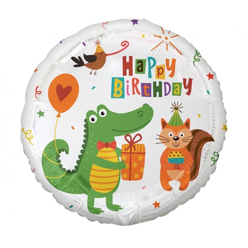 Balon z helem: Krokodylek z prezentem, 18″ Balony dla Dziecka Szalony.pl - Sklep imprezowy