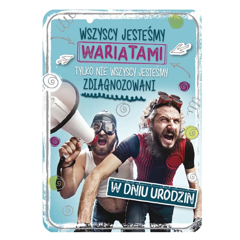 Kartka okolicznościowa – Wariaci, niebieska Kartki okolicznościowe Szalony.pl - Sklep imprezowy 2