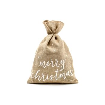 Worek jutowy – Merry Christmas, biały, 30×42 cm – Prezent na Boże Narodzenie – Szalony.pl
