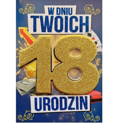 Kartka urodzinowa – 18 urodziny, brokat, męska Kartki na 18 urodziny Szalony.pl - Sklep imprezowy
