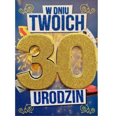 Kartka urodzinowa – 30 urodziny, brokat, męska Kartki na 30 urodziny Szalony.pl - Sklep imprezowy