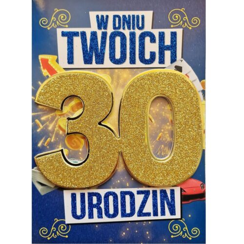 Kartka urodzinowa - 30 urodziny, brokat, męska