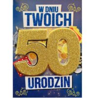 Kartka urodzinowa – 50 urodziny, brokat, męska – Kartki okolicznościowe – Szalony.pl