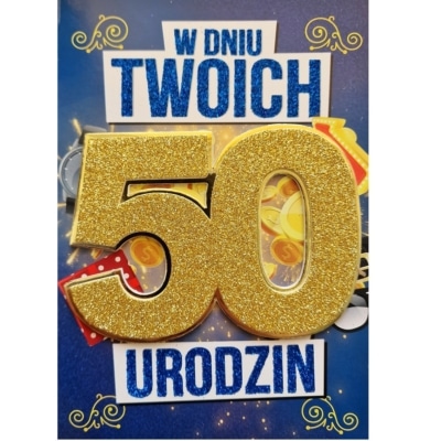 Kartka urodzinowa – 50 urodziny, brokat, męska Kartki na 50 urodziny Szalony.pl - Sklep imprezowy