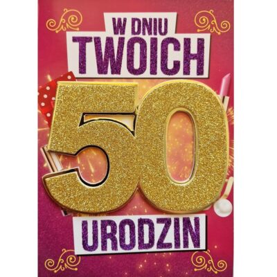 Kartka urodzinowa – 50 urodziny, brokat, damska Kartki na 50 urodziny Szalony.pl - Sklep imprezowy