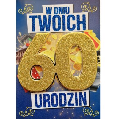 Kartka urodzinowa – 60 urodziny, brokat, męska Kartki na 60 urodziny Szalony.pl - Sklep imprezowy