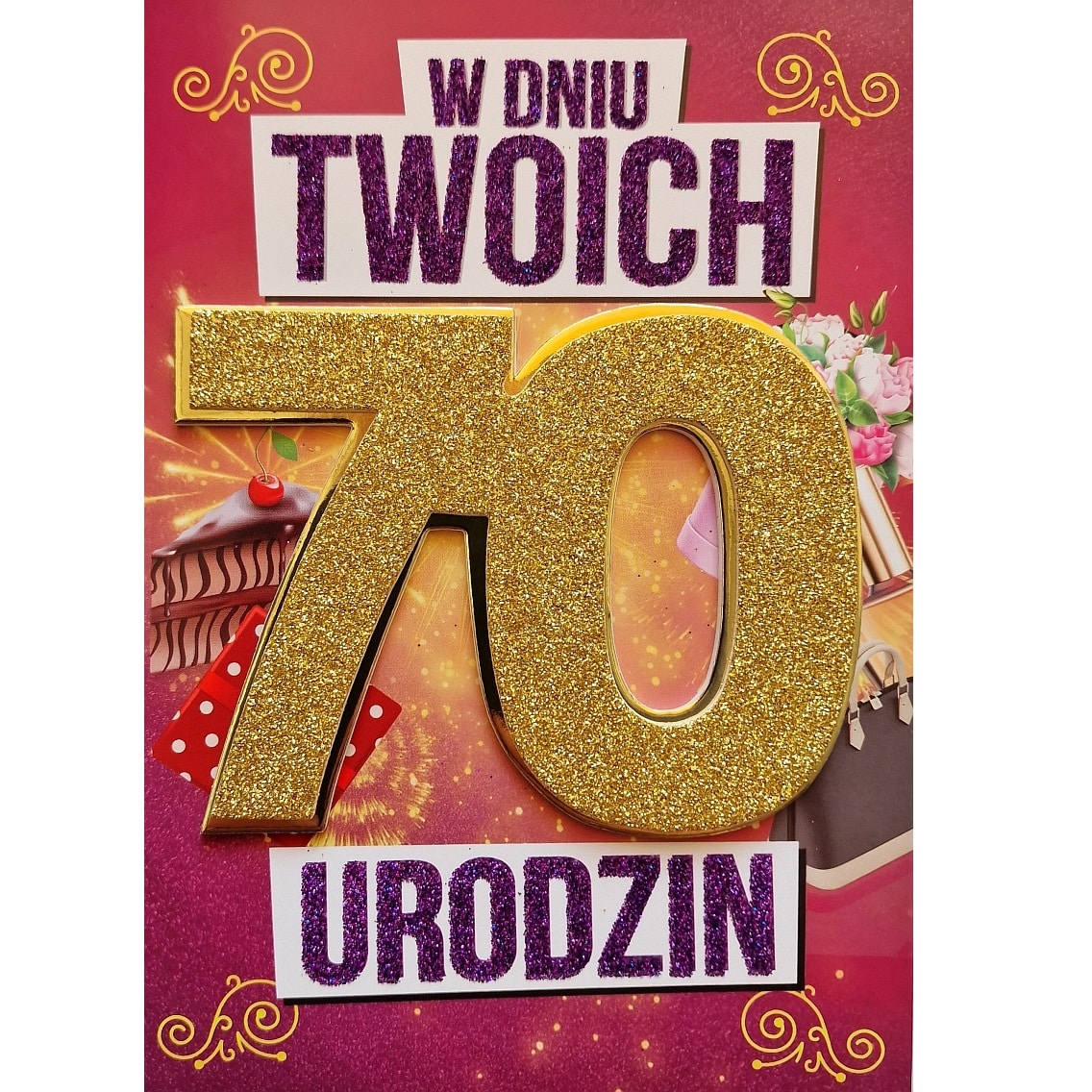 Kartka urodzinowa – 70 urodziny, brokat, damska Kartki na 70 urodziny Szalony.pl - Sklep imprezowy