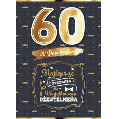 Kartka urodzinowa – 60 lat, Dżentelman, czarny Kartki na 60 urodziny Szalony.pl - Sklep imprezowy