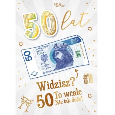 Kartka urodzinowa – 50 lat ”Widzisz”?, biała Kartki na 50 urodziny Szalony.pl - Sklep imprezowy