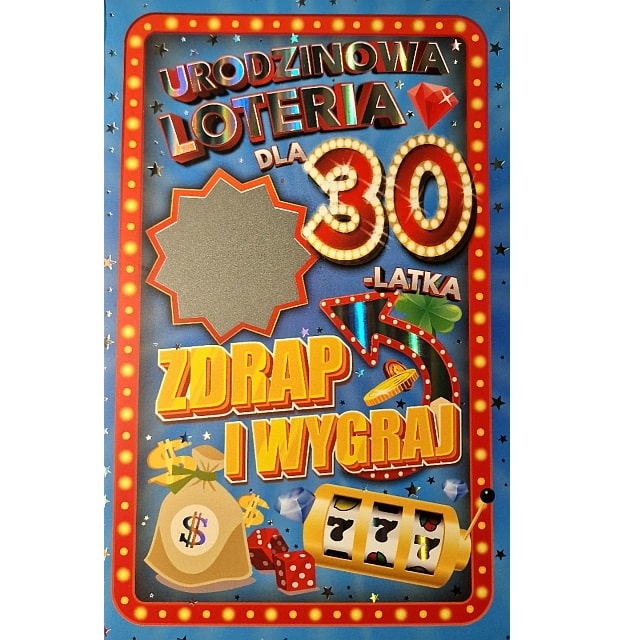 Kartka urodzinowa – Loteria 30 lat, męska Kartki na 30 urodziny Szalony.pl - Sklep imprezowy