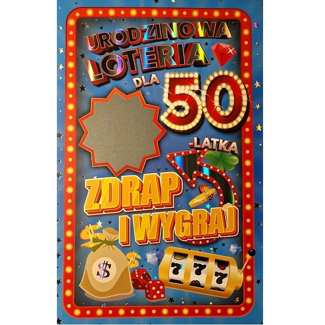 Kartka urodzinowa – Loteria 50 lat, męska Kartki na 50 urodziny Szalony.pl - Sklep imprezowy
