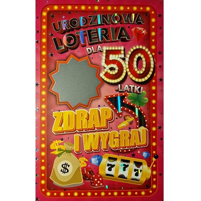 Kartka urodzinowa – Loteria 50 lat, damska Kartki na 50 urodziny Szalony.pl - Sklep imprezowy