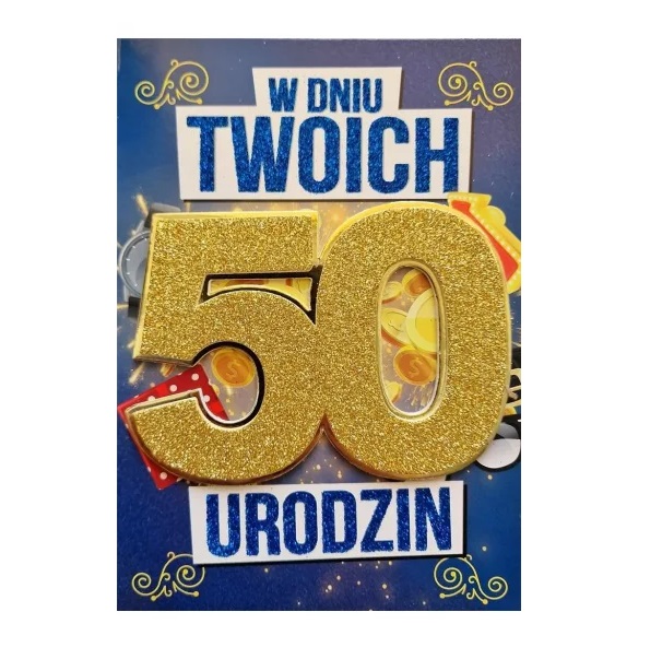 Kartka urodzinowa – 50 urodziny, brokat, męska – Kartki na 50 urodziny – Szalony.pl