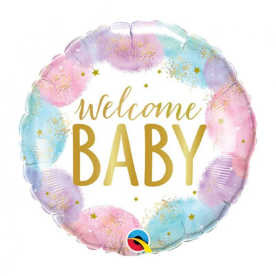Balon z helem: Welcome Baby – Watercolor, 45 cm Balony na Narodziny Szalony.pl - Sklep imprezowy