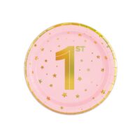 Talerzyki papierowe – 1st Birthday, różowe – Talerzyki papierowe – Szalony.pl